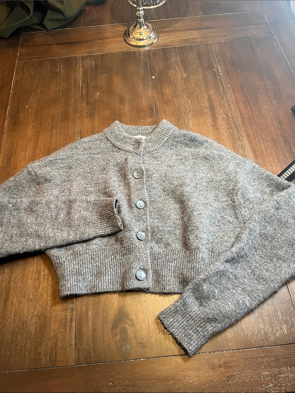 Zara Heather Gray Cropped Button-Up Cardigan